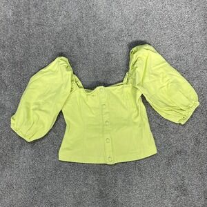 Lush‎ Blouse Womens Medium Green Puff Sleeve Off Shoulder Button Front Corset